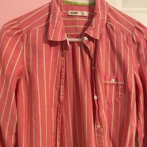 🔵 3/$20 Old Navy pink green striped flannel